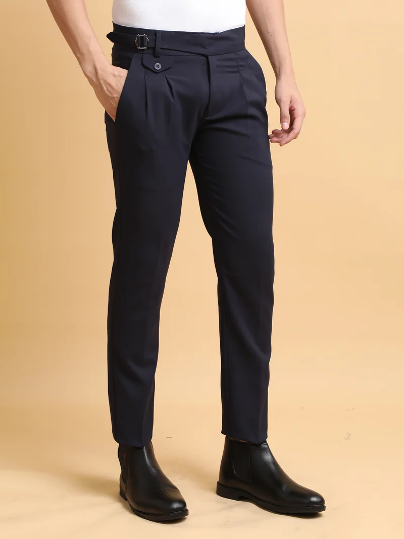 مانياك Maniac Mens Gurkha Solid Navy Cotton Trouser